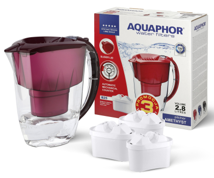 AQUAPHOR Dzbanek filtrujący Amethyst 2,8 l (kolor wiśniowy) + 3 wkład